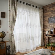 既製カーテン 1枚入 レース 100cm×133cm プートボーダーボイル グレー A1029