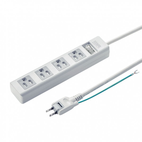 電源タップ マグネット 4個口 5m 3ピン 一括スイッチ ほこり防止 折りたたみ式プラグ PSE ユリア樹脂 2Pアースコード付き グレー 簡易ビニールパッケージ TAP-SH3450MGSW