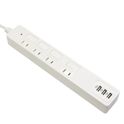 テーブルタップ AC×4＋A×3（3.4A） フラットSWタイプ 2m ホワイト TP-A4U334WH