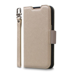CR_INNCSPLNU_BG [iPhone 14用 ケース 手帳型 カバー カード収納 ストラップ付 マグネット ベルト NU ベージュ×グレー]
