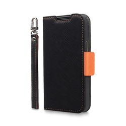 CR_INNCSPLNU_BO [iPhone 14用 ケース 手帳型 カバー カード収納 ストラップ付 マグネット ベルト NU ブラック×オレンジ]