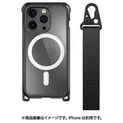 ME_INPCSPTSW_MT [iPhone 14 Pro用 ケース カバー クリア MagSafe対応 マグネット付 耐衝撃 米軍MIL規格 ロングストラップ付 Odyssey＋ M with long strap メタルブラック/ミステリーブラック]