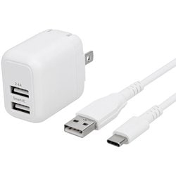 最大12W USB Type-A 2ポート AC充電器＋超タフUSB Type-A to USB Type-Cケーブル（1.2m） セット ホワイト OWL-AC12WBAC12-WH