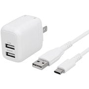最大12W USB Type-A 2ポート AC充電器+超タフUSB Type-A to USB Type-Cケーブル(1.2m) セット ホワイト OWL-AC12WBAC12-WH
