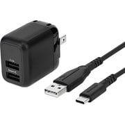 最大12W USB Type-A 2ポート AC充電器+超タフUSB Type-A to USB Type-Cケーブル(2.0m) セット ブラック OWL-AC12WBAC20-BK