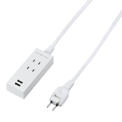両挿し USBタップ 2個口 2m ホワイト H14022UWH