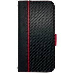 AC-P22P-PB CBR [iPhone 14 Pro用 ソフトレザー手帳型ケース カーボン/レッドライン]