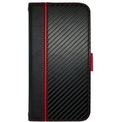 AC-P22X-PB CBR [iPhone 14 Plus用 ソフトレザー手帳型ケース カーボン/レッドライン]