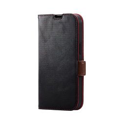 PM-A22APLFYBK [iPhone 14/13用 ケース カバー レザー 手帳型 マグネット フラップ 耐衝撃 衝撃吸収 スリム]