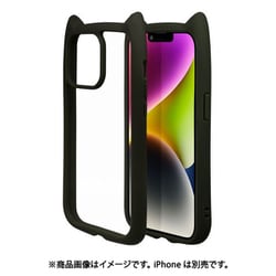 7054IP261HB [iPhone 14/13用 ケース カバー ハイブリッド 猫耳 ネコミミ 背面強化ガラス 背面クリア mimi ブラック]