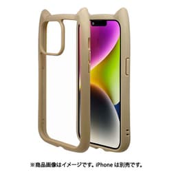 7059IP261HB [iPhone 14/13用 ケース カバー ハイブリッド 猫耳 ネコミミ 背面強化ガラス 背面クリア mimi トープ]