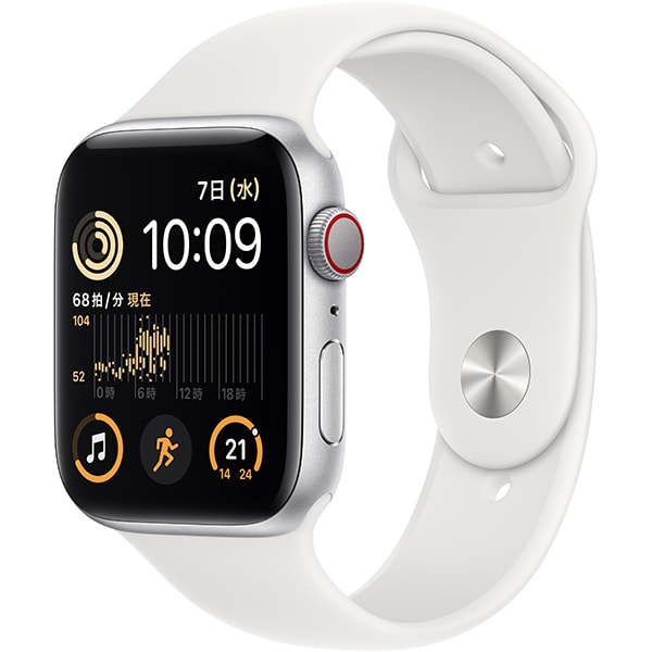 Apple Watch SE 第2世代 （GPS ＋ Cellularモデル）- 44mmシルバーアルミニウムケースとホワイトスポーツバンド - レギュラー [MNQ23J/A]