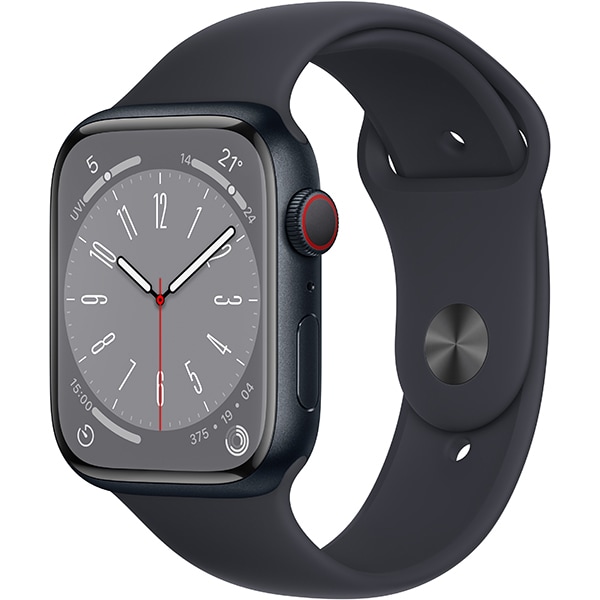 Apple Watch Series 8 （GPS ＋ Cellularモデル）- 45mmミッドナイトアルミニウムケースとミッドナイトスポーツバンド - レギュラー [MNK43J/A]