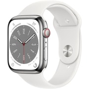 Apple Watch Series 8 （GPS ＋ Cellularモデル）- 45mmシルバーステンレススチールケースとホワイトスポーツバンド - レギュラー [MNKE3J/A]