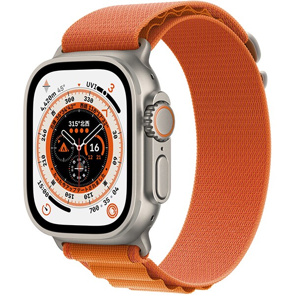 Apple Watch Ultra （GPS ＋ Cellularモデル）- 49mmチタニウムケースとオレンジアルパインループ - M [MQFL3J/A]