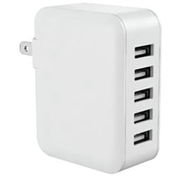USB AC充電器 合計最大出力7.2A USB-A×5 自動識別機能搭載 可動式ACプラグ採用 ホワイト FAC72-5N
