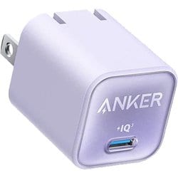 USB急速充電器 Anker 511 Charger（Nano 3 30W）USB PD（パワーデリバリー）対応 30W USB-C×1 折りたたみ式プラグ採用 ActiveShield 2.0搭載 パープル A2147NV1