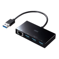 USB3.2/3.1 Gen1 ハブ アダプター ドック 5Gbps ギガビットLANポート付き RJ-45 USB-A×3 ケーブル一体型 ケーブル長15cm 面ファスナー付き ブラック USB-3H322BKN