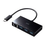 USB3.2/3.1 Gen1 ハブ ドック 5Gbps USB-CからUSB-A×3ポート ギガビットLANポート付き RJ-45 バスパワー ケーブル一体型 ケーブル長15cm 面ファスナー付き ブラック USB-3TCH19RBKN