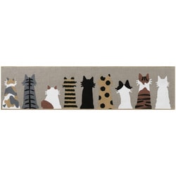 キッチンマット 45×180cm リーフ柄 ネコ柄 キャット
