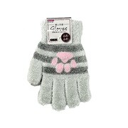 婦人もこもこ手袋 ボーダー猫ちゃん ライトグレー LG738902