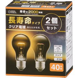 長寿命 クリア電球 40W E26 2P LB-DL5638C-2PN