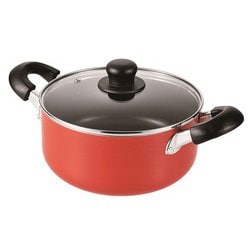 ワコートレーディング 両手鍋 22cm ガラス蓋付 IH対応 ふっ素加工 レッド ニューフォア HB-8712
