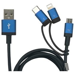 3in1 マルチUSBケーブル アルミ 50cm BL（ブルー） ＋ECO UKJ-ELMC0.5M BL