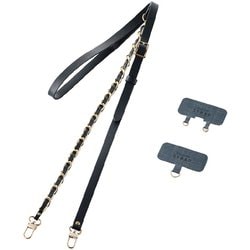 P-STSDH2CHBK [スマホ ショルダー ストラップ 約55～68cm ソフトレザー＆ゴールドチェーンタイプ ストラップシート付 ブラック]
