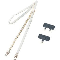 P-STSDH2CHWH [スマホ ショルダー ストラップ 約55～68cm ソフトレザー＆ゴールドチェーンタイプ ストラップシート付 ホワイト]