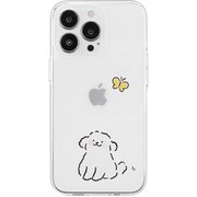 AK23545i14P [iPhone 14 Pro用 ソフトクリアケース ワンちゃんと蝶々]