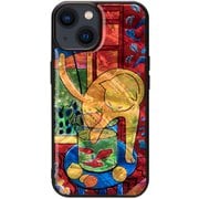 I23576i14 [iPhone 14用 天然貝ケース 名画シリーズ 魚と猫]