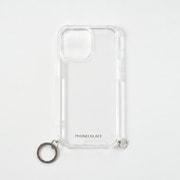 PN23879i14PBK [iPhone 14 Pro用 チャームストラップ用リング付クリアケース ガンブラックチャーム]