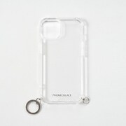 PN23896i14MBK [iPhone 14 Plus用 チャームストラップ用リング付クリアケース ガンブラックチャーム]