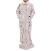 軽くてやわらか ふんわりあったか 着る毛布 ロング丈 洗える 雪ウサギ フリーサイズ ピンク KM129062-16