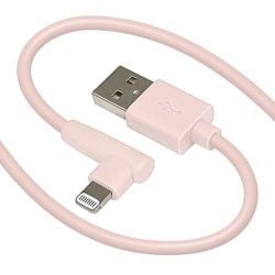 L字ライトニングケーブル やわらかい充電 通信 横持ち Type-A to Lightning 2.4A 1m ライトピンク R10CAAL2A07LP