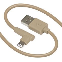 L字ライトニングケーブル やわらかい充電 通信 横持ち Type-A to Lightning 2.4A 2m ベージュ R20CAAL2A04BE