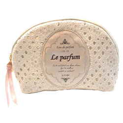 ポーチ ラウンドファスナー コスメポーチ Parfum Lace 化粧品 収納 ホワイト D18-1471