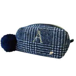 ポーチ Plaid イニシャル スクエアポーチ 化粧品 収納 A（ネイビー） D18-1625