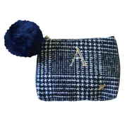 ポーチ Plaid イニシャル フラットポーチ 化粧品 収納 A(ネイビー) D18-1661