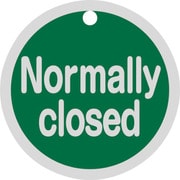 157152 [緑十字 バルブ開閉札 Normally closed（緑） 特15-149B 50mmΦ 両面表示 アルミ製]