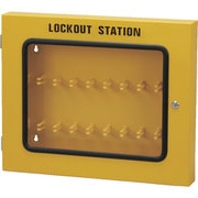 199122 [緑十字 ロックアウトステーション KBL-2 フック掛けタイプ 黄 450×560×70mm 5.5kg]