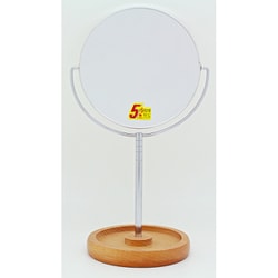 5倍拡大鏡付卓上スタンドミラー 木製トレイ付 シルバー 鏡面サイズ（約）：直径14.5cm No.8880
