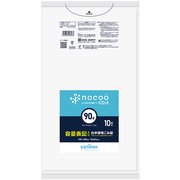 ゴミ袋 nocoo 業務用 白半透明 90L 容量表記入り シャカシャカ素材 10枚入 90×100cm 厚さ0.033mm CHT96