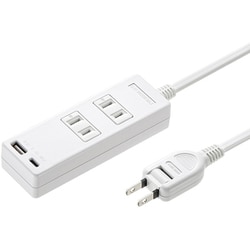 電源タップ USB付き Type-C 2個口 2m （USB C×1/USB A×1） 自動識別IC機能 ほこりシャッター付き 折りたたみ式プラグ ホワイト TAP-B101UC-2W