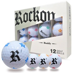 ロックオンバディ Rockon-Buddy- [星柄模様ゴルフボール 1ダース12球入 マルチ4色（ブルー、グリーン、オレンジ、ピンク） 非公認球]
