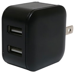 薄型 AC充電器 最大2.4A出力 USB-A×2 2台同時充電可能 自動出力制御IC搭載 黒 IPA-US03 BK