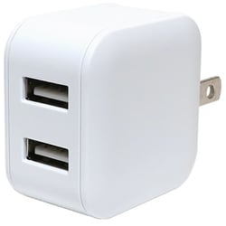 薄型 AC充電器 最大2.4A出力 USB-A×2 2台同時充電可能 自動出力制御IC搭載 白 IPA-US03 WH