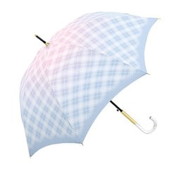長傘 婦人用 晴雨兼用 ミルキートーン チェック 58cm ジャンプ式 UVカット加工 ブルー 109729