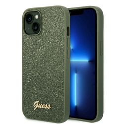 GUHCP14MHGGSHN [iPhone 14 Plus用 GUESS（ゲス） 公式ライセンス グリッターフレーク 背面ケース グリーン]